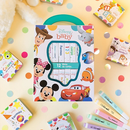 Disney Baby: Mi Primera Biblioteca - 12 Libros De Carton - Incluye personajes de Mickey Mouse, Toy Story, Bambi, Los Increíbles y Mas! - PI Kids (Spanish Edition)